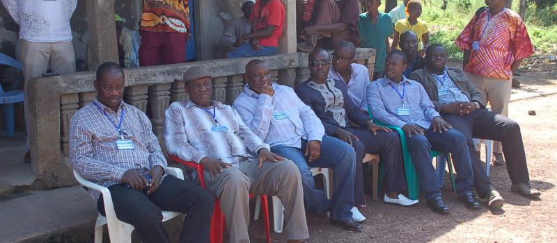 A Cross-Section of NRA Staff at Gbomsamba Village during an Ebola Awareness Raising Visit